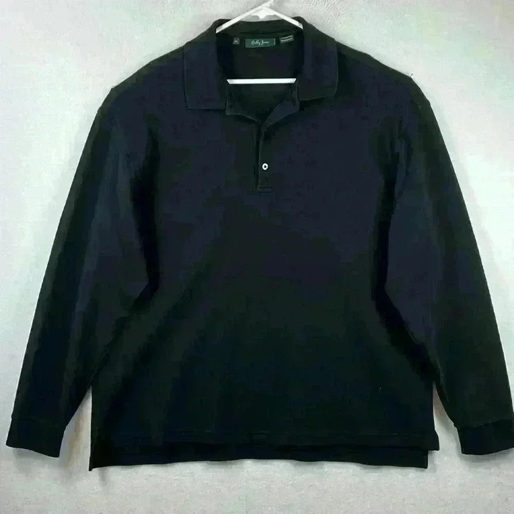 Bobby Jones Men’s Polo Shirt Size XL Black Long Sleeves 100% Pima Cotton